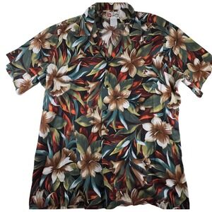 Hilo Hattie Shirt Men's 2XL XXL Black Floral Hawaiian Orginal Shirt Large USA